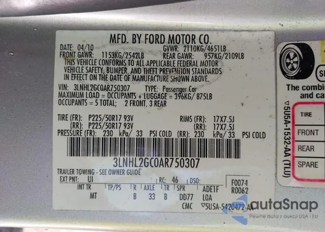 2010 Lincoln Mkz из США, поврежденный, VIN 3LNHL2GC0AR750307